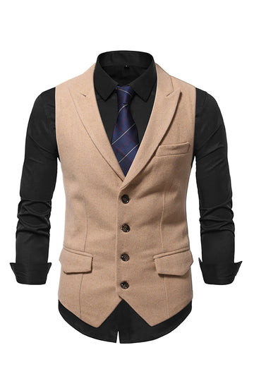 Peak Lapel Single Breasted Woolen Gilet pour homme